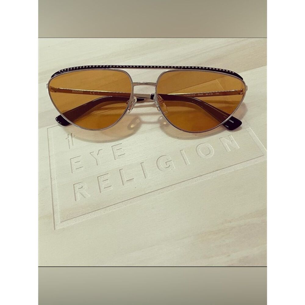 Moschino Amber Lens Aviator Sunglasses with Gold Frame